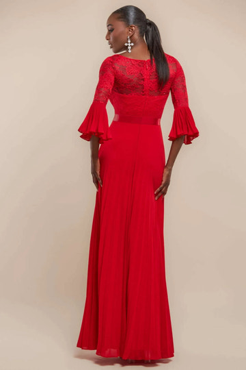 Elegant Aline VNeck Lace Chiffon Mother of the Bride Dress Flare Sleeve Formal Evening Dress