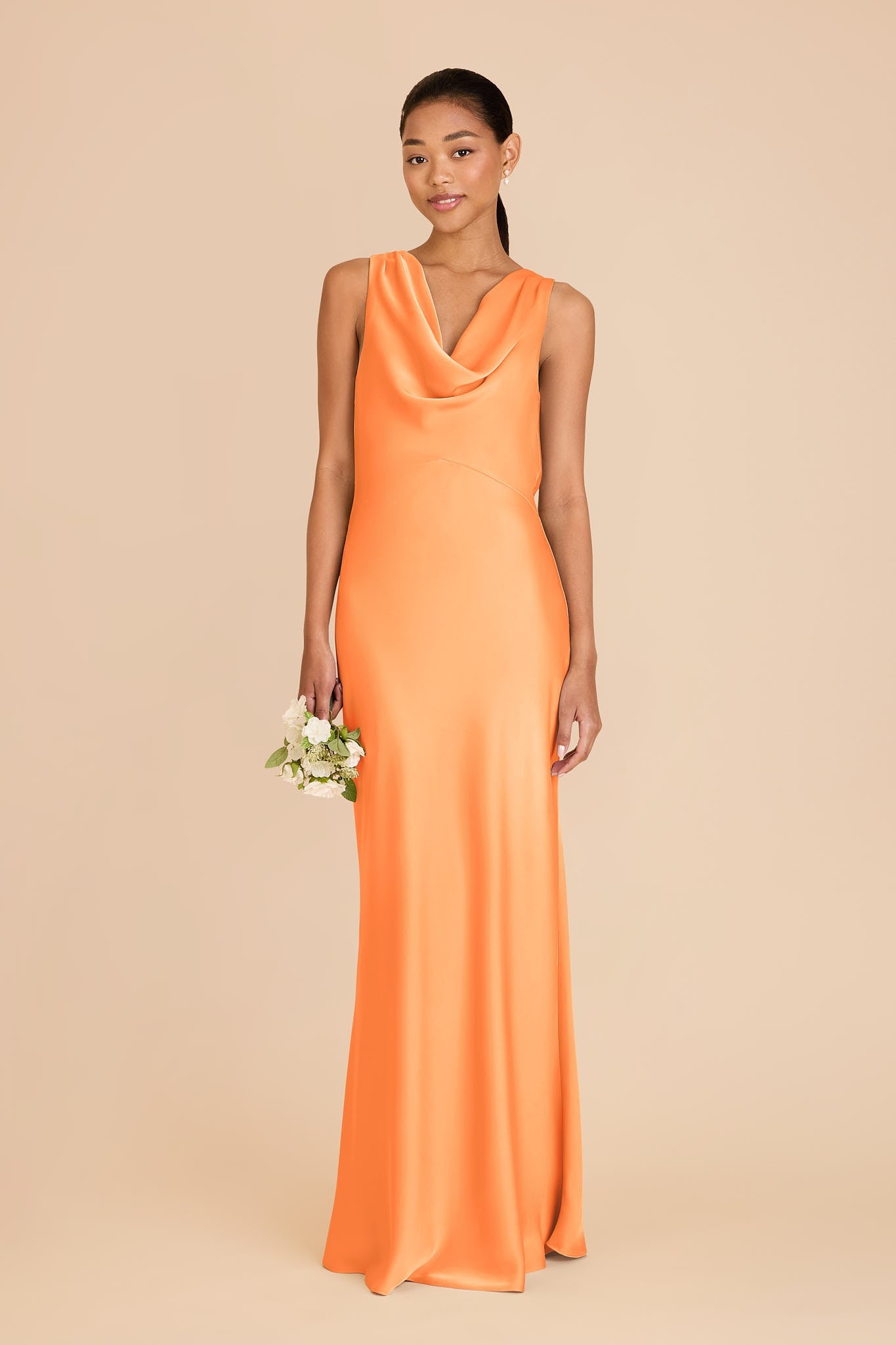 Women's Plus Size Satin Cowl Neck Bridesmaid Dresses Maxi Dress with Open Back & Tie Detail Formal Evening Gown