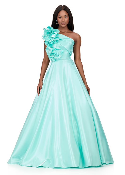 Women's Elegant One-Shoulder Evening Gown with Dramatic Ruffle Detail A-Line Princess Flowing Silhouette Prom Dresses