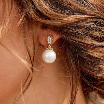 Gold Cubic Zirconia and Pearl Drop Earrings