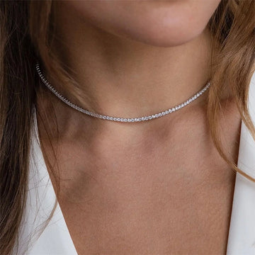 Silver-Tone Cubic Zirconia Tennis Choker Necklace