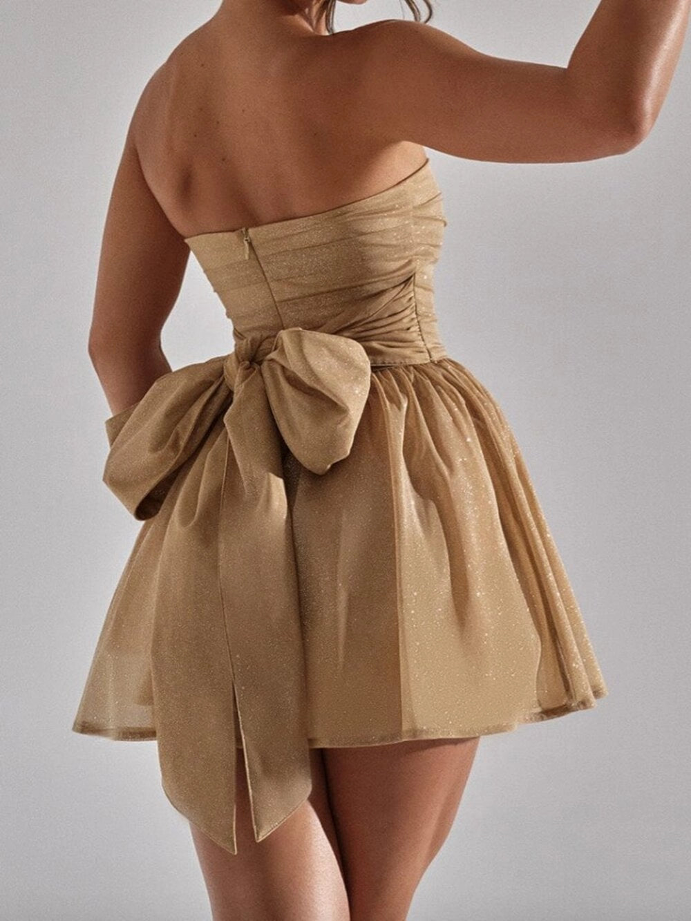 Sparkly A‑Line Strapless Sweetheart Bow‑Back Mini Homecoming Dress