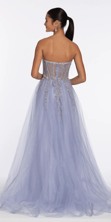 Enchanting Ball Gown Strapless Sheer Back Glitter Mesh A Line Dress Floor-Length Prom Dress