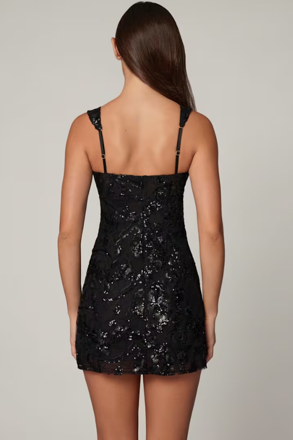 Sheath Sweetheart Sleeveless Mini Open Back Sequin Cocktail Homecoming Dress