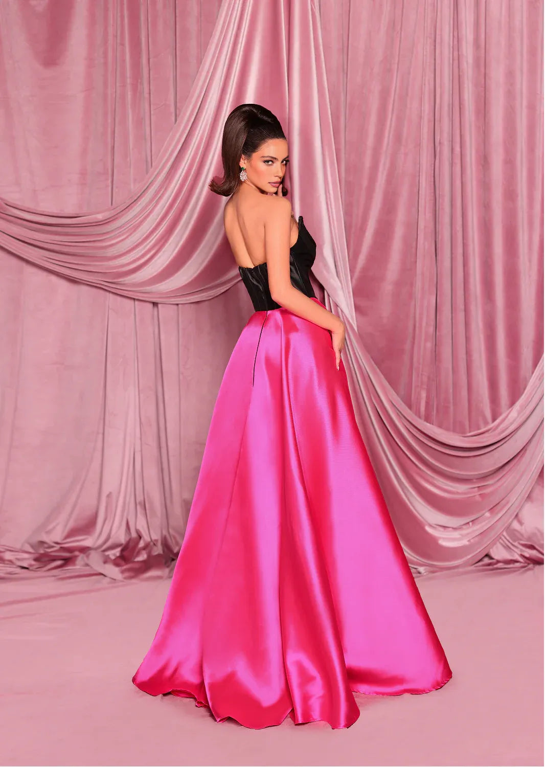 Dramatic A-Line Sweetheart Strapless Satin Two-Tone Beaded Corset High Slit Prom Dress