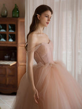 Dreamy A-line Princess Ballgown OffShoulder Tulle Maxi Prom Dress Beaded Evening Dress