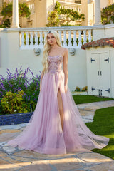 Ballgown Sweetheart Neck Spaghetti Strap Tulle Floor Length Beaded Corset Prom Dress