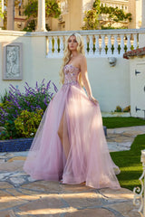 Ballgown Sweetheart Neck Spaghetti Strap Tulle Floor Length Beaded Corset Prom Dress