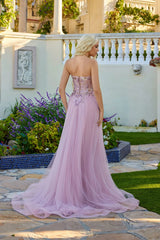 Ballgown Sweetheart Neck Spaghetti Strap Tulle Floor Length Beaded Corset Prom Dress
