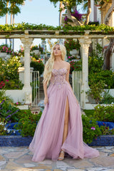 Ballgown Sweetheart Neck Spaghetti Strap Tulle Floor Length Beaded Corset Prom Dress