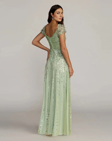 Beaded Cap Sleeve Sweetheart-Neck Wedding Guest Dress Sequin Embellished A-Line Evening Dress
