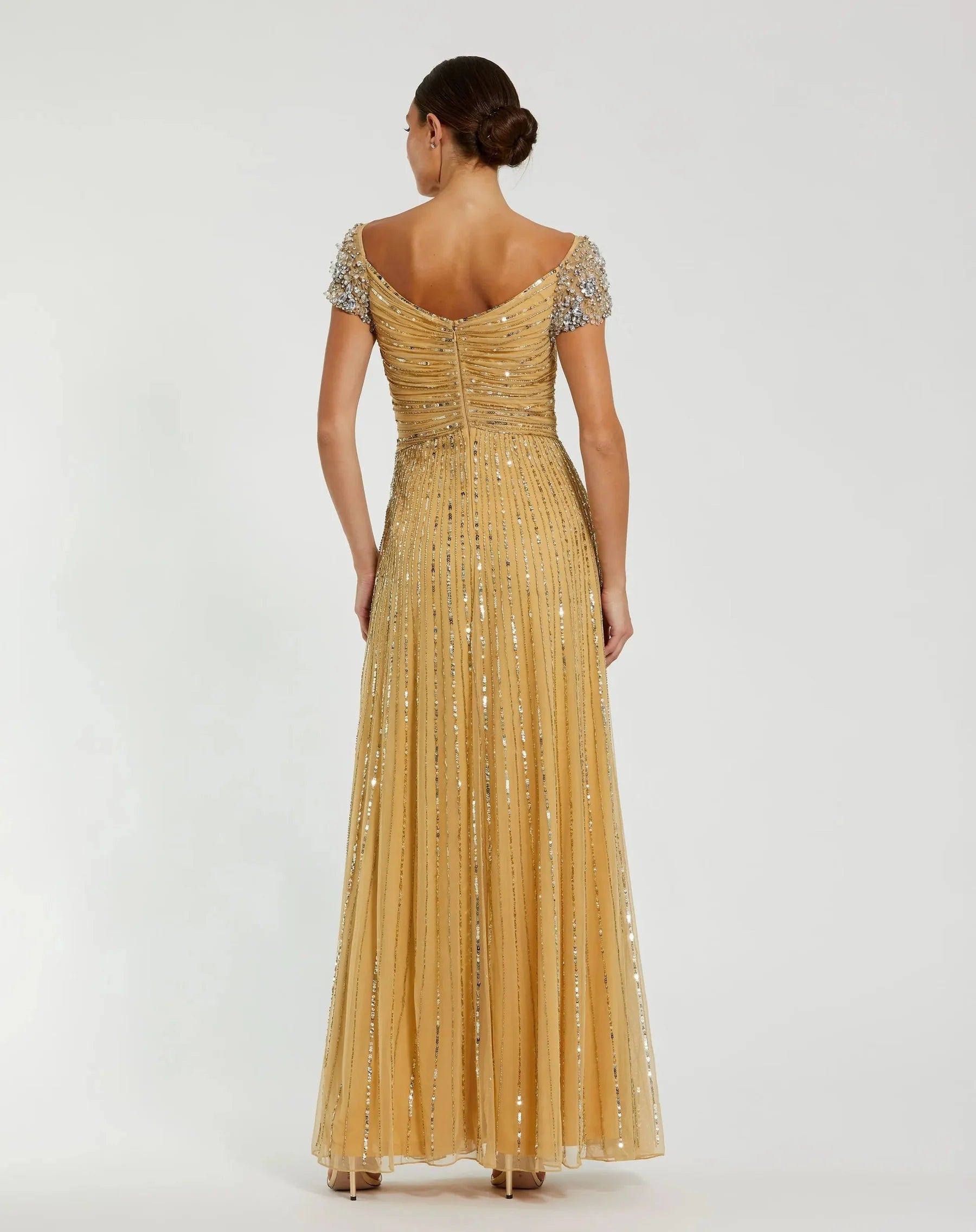 Beaded Cap Sleeve Sweetheart-Neck Wedding Guest Dress Sequin Embellished A-Line Evening Dress