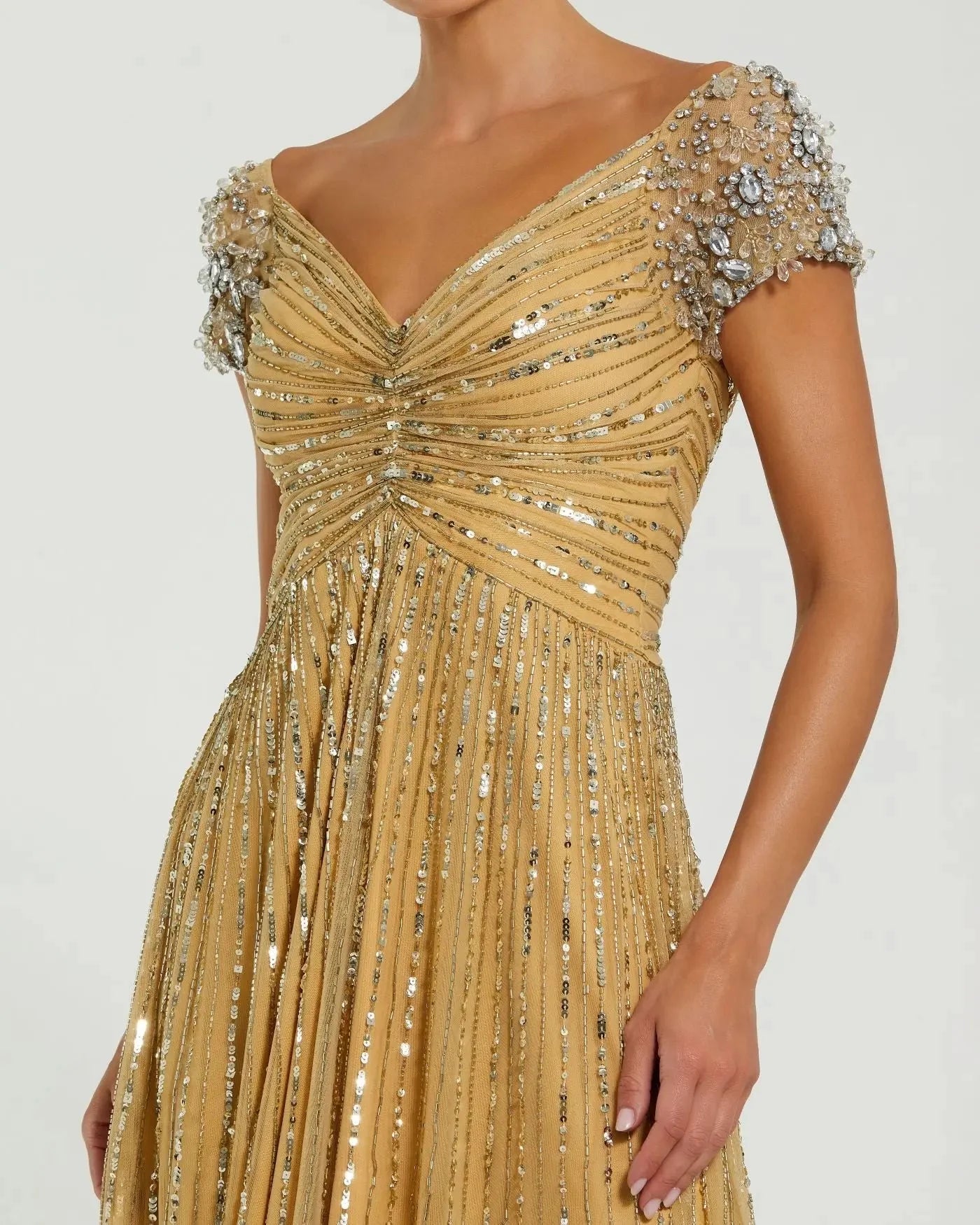 Beaded Cap Sleeve Sweetheart-Neck Wedding Guest Dress Sequin Embellished A-Line Evening Dress