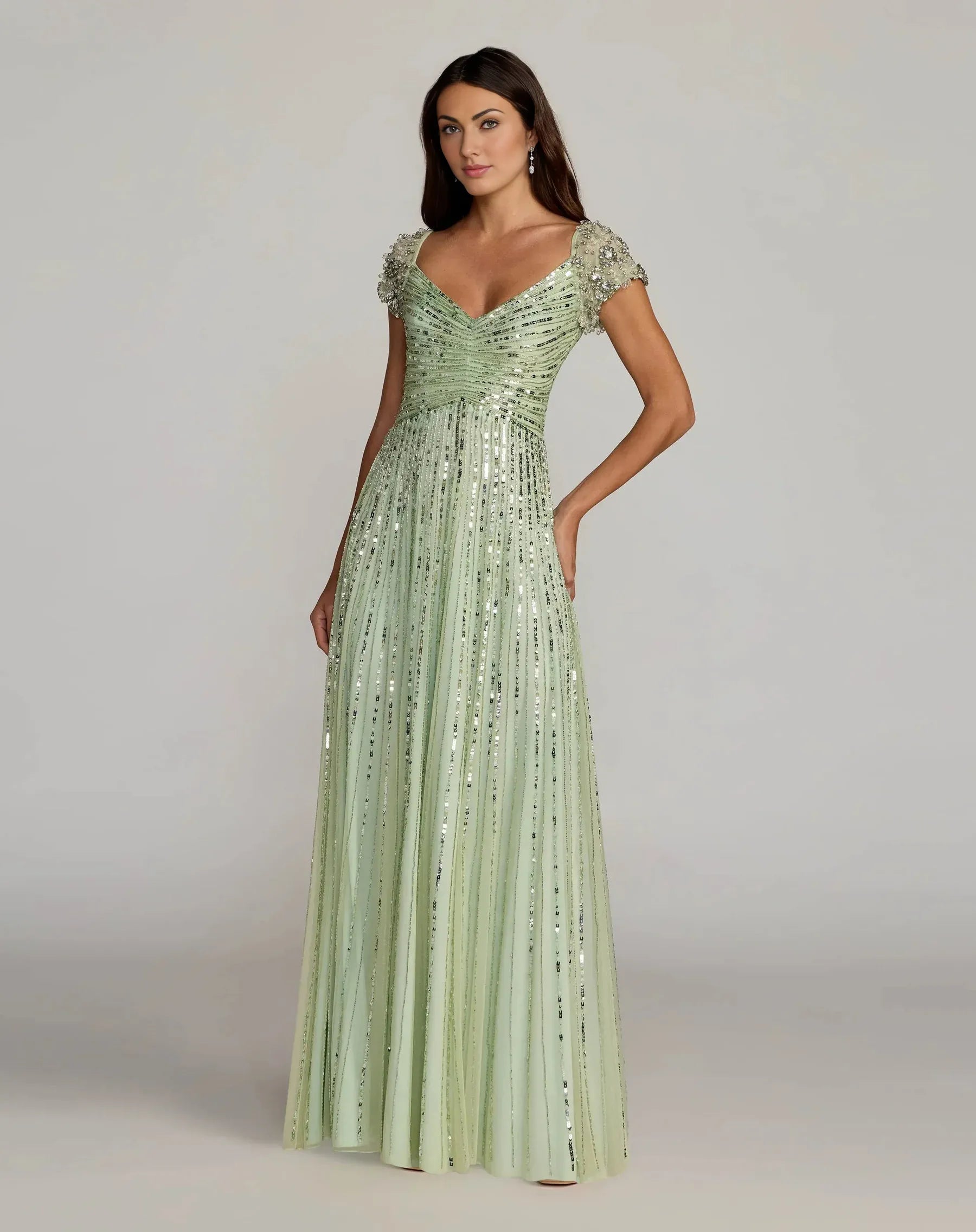 Beaded Cap Sleeve Sweetheart-Neck Wedding Guest Dress Sequin Embellished A-Line Evening Dress