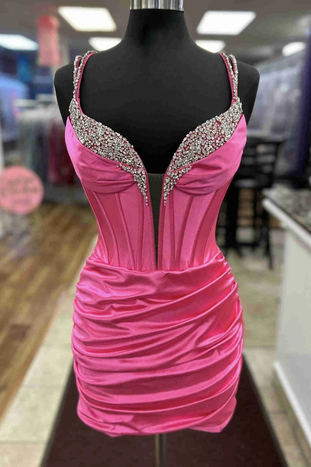 Beaded Corset Sweetheart Satin Homecoming Dress