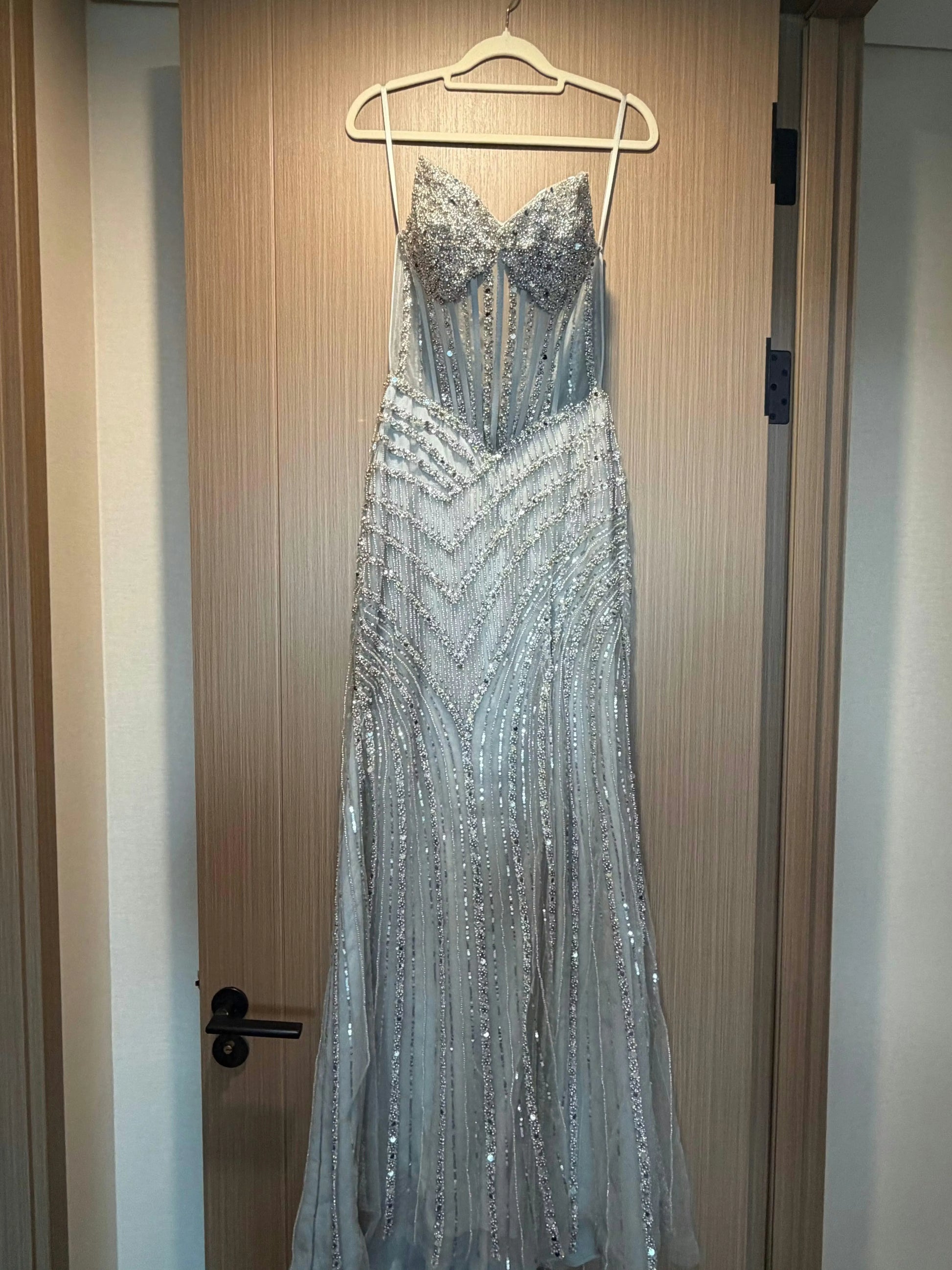Beaded Mermaid Strapless Sweetheart Tulle Floor-Length Lace-Up Evening Dress