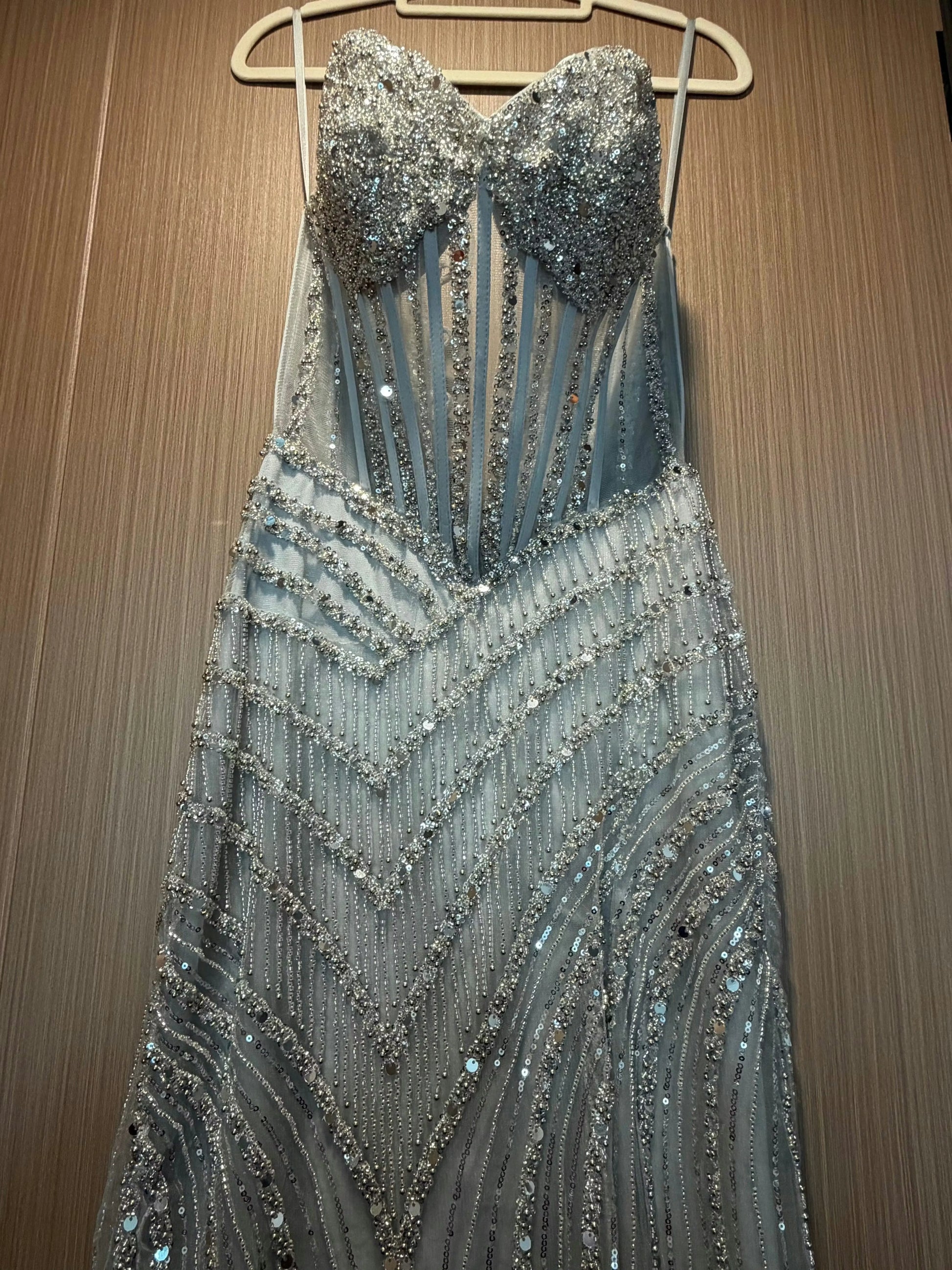 Beaded Mermaid Strapless Sweetheart Tulle Floor-Length Lace-Up Evening Dress