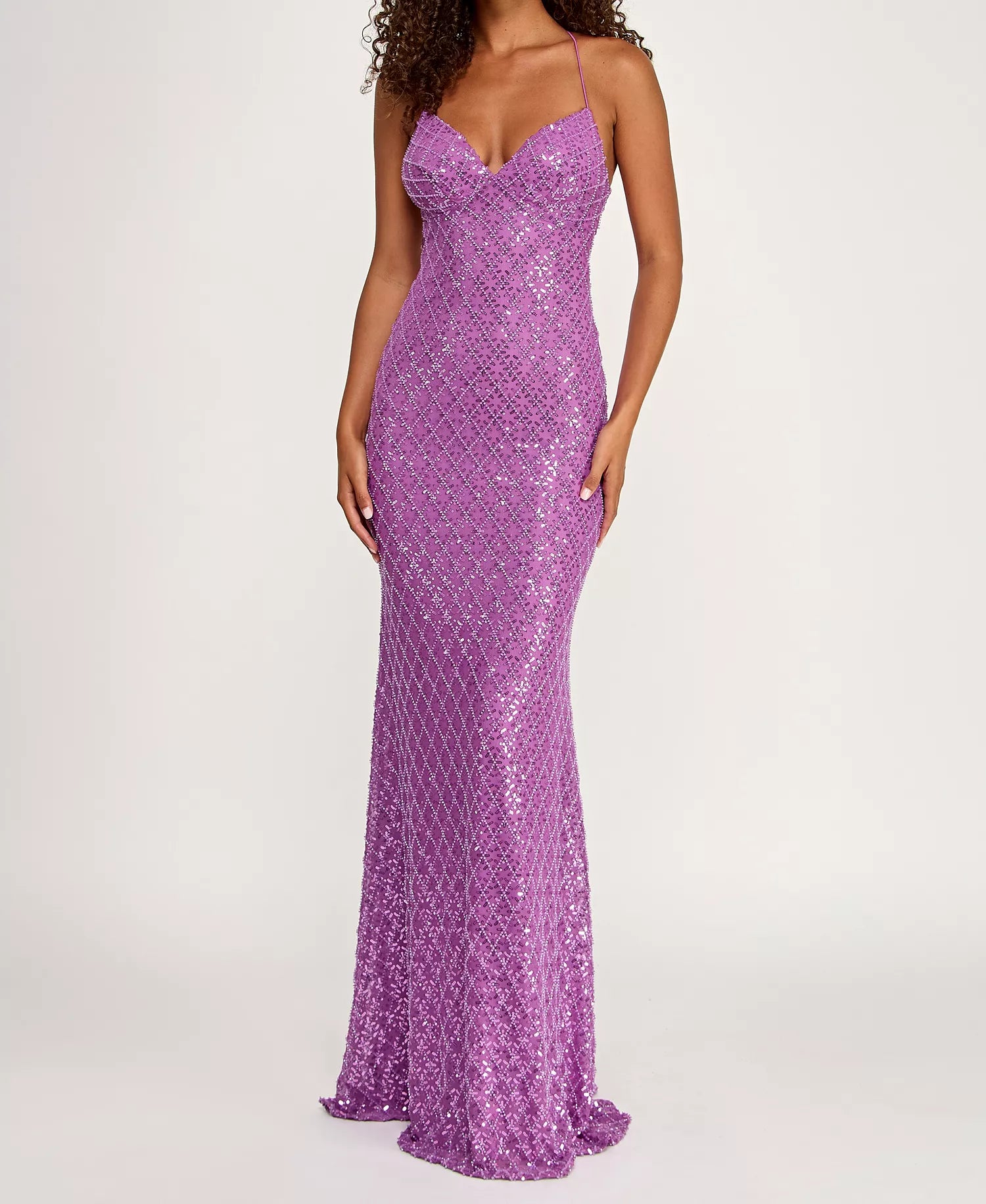 Beaded Mermaid Sweetheart Patterned Sequin Floor Length Criss Cross Evening Gown