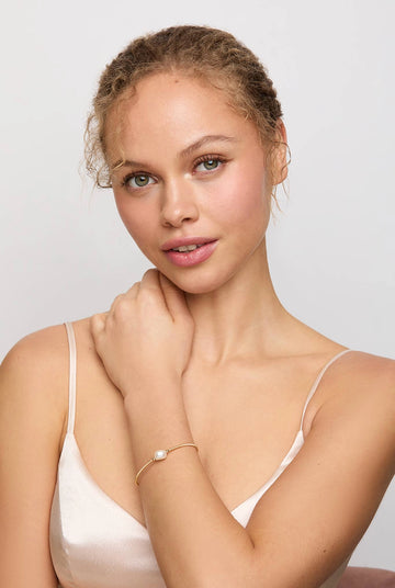 Gold Baroque Pearl Open Bangle Bracelet