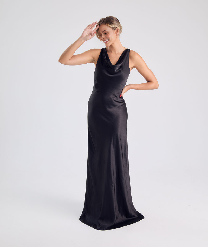 Women's Satin Formal Gown Cowl Neckline Sleeveless Satin Floor length Wedding Bridesmaid Dress
