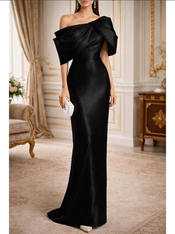Elegant Glittering Mermaid One Shoulder Taffeta Cowl Back with Bow(s) Ruched Formal Evening Gown