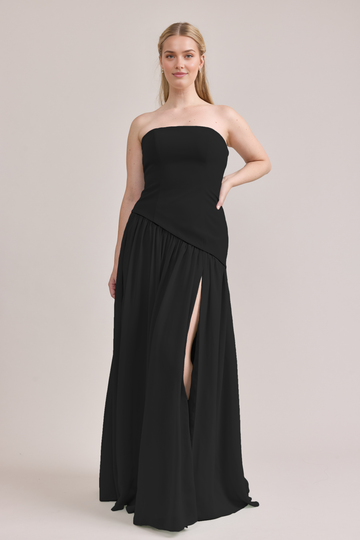Elegant Strapless Slit Maxi Dress Crepe Chiffon Dress Outdoor Wedding Formal Events Bridesmaid Dresses Evening Gown