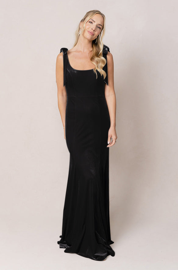 Women's Sleeveless Velvet Mermaid Gown Square Neckline Bow Strap Detail Party Wedding Guest Bridesmaid Dresses
