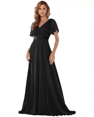 V-Neck Flutter Sleeve Chiffon Bridesmaid Dress - Floor-Length A-Line Formal Gown