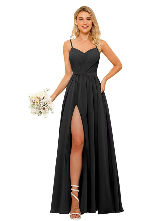 A Line/Princess Chiffon V Neckline Sleeveless Floor-Length Bridesmaid Dresses With Slit