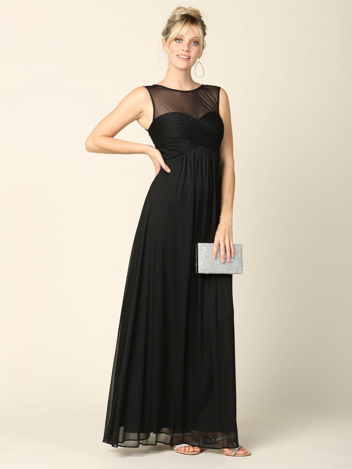 Women's Chiffon Long Sleeveless Illusion Neck Maxi Dress Long Formal Bridesmaids Dress