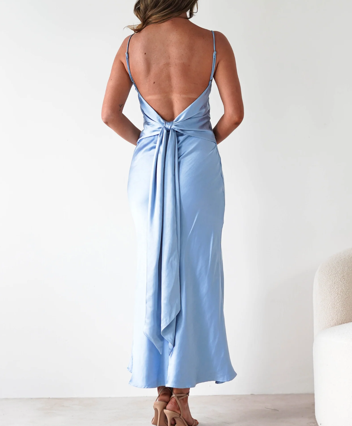 Elegant Women's V-Neck Spaghetti Strap Silky Maxi Dress Backless Sexy Party Wedding Guest Dresses