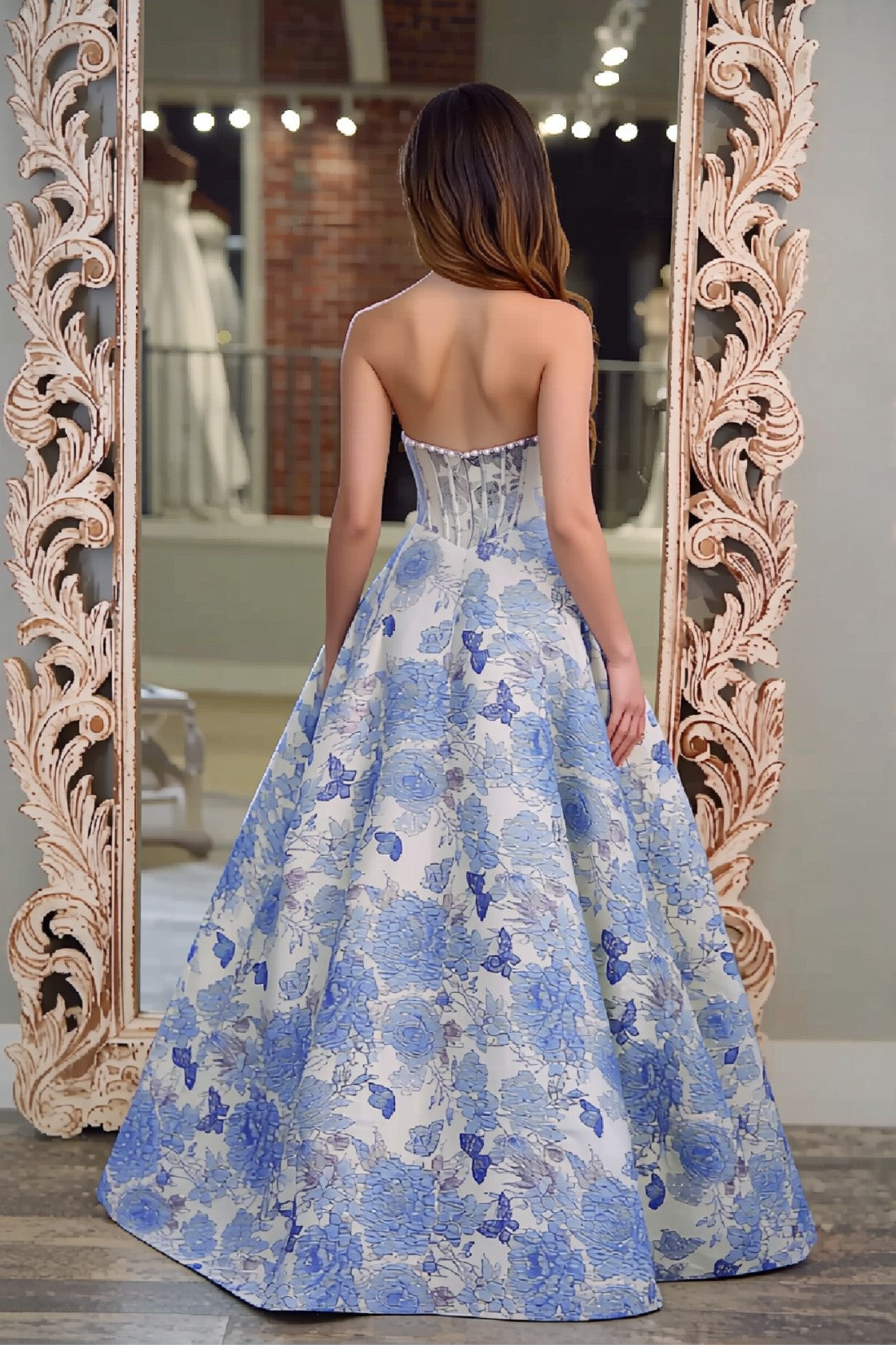 Elegant Sweetheart Neck Jacquard Satin Maxi Dress with Corset Bodice Formal Evening Dress