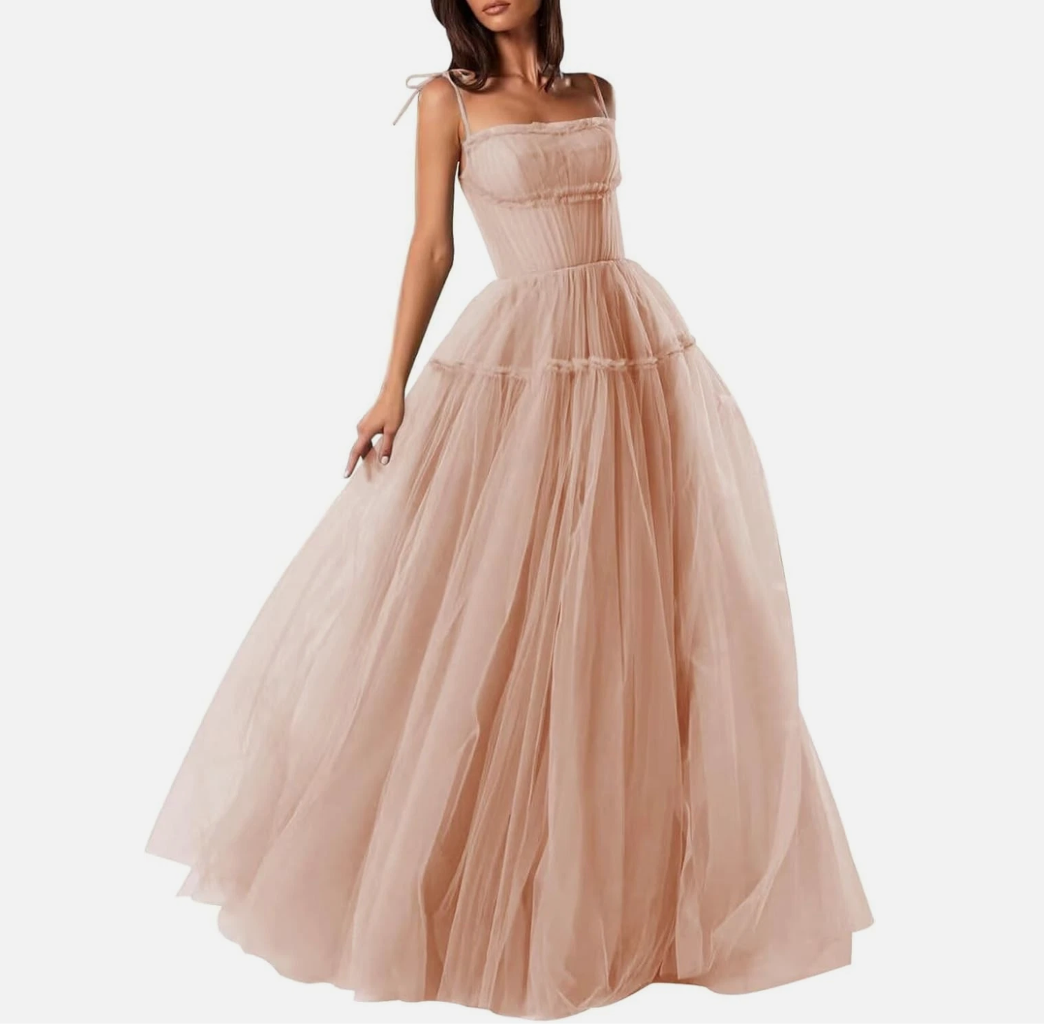 Vestido de fiesta de tul para mujer, largo, corte en A, formal, para noche, vestidos de fiesta formales