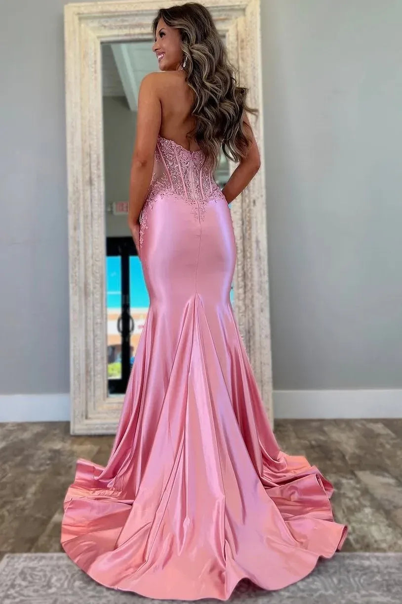 Vestido de Fiesta Largo de Satén Rosa Rubor con Cuello Halter y Espalda Descubierta