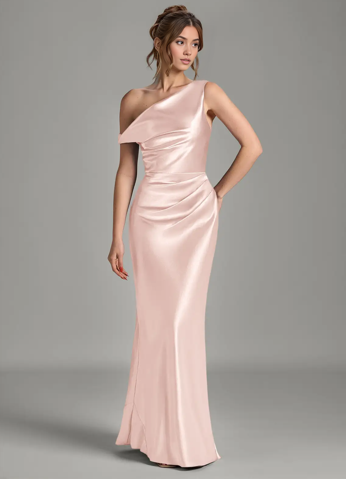 Women's Mermaid Off the Shoulder Metallic Satin Dress Silky Evening Gown for Wedding Formal Party Bridesmaid Dresses