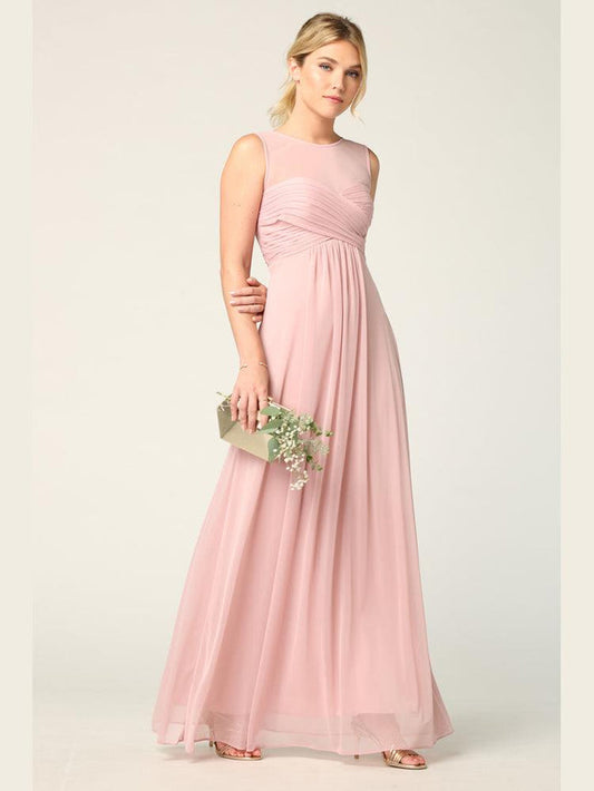 Women's Chiffon Long Sleeveless Illusion Neck Maxi Dress Long Formal Bridesmaids Dress