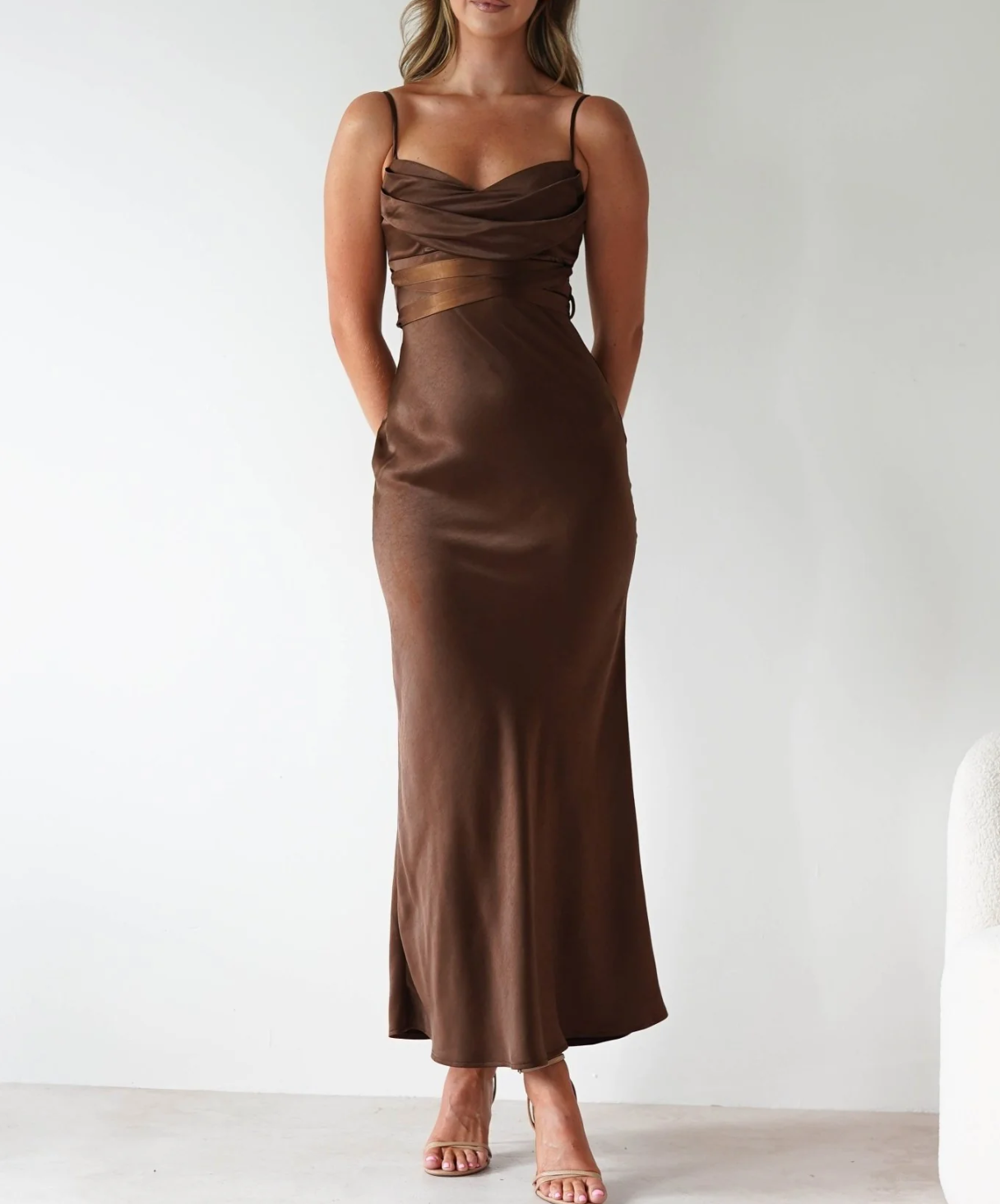 Elegant Soft Satin Slip Bridesmaid Dress with Deep V-Neck Mermaid Silhouette Ankle length Party Dresses