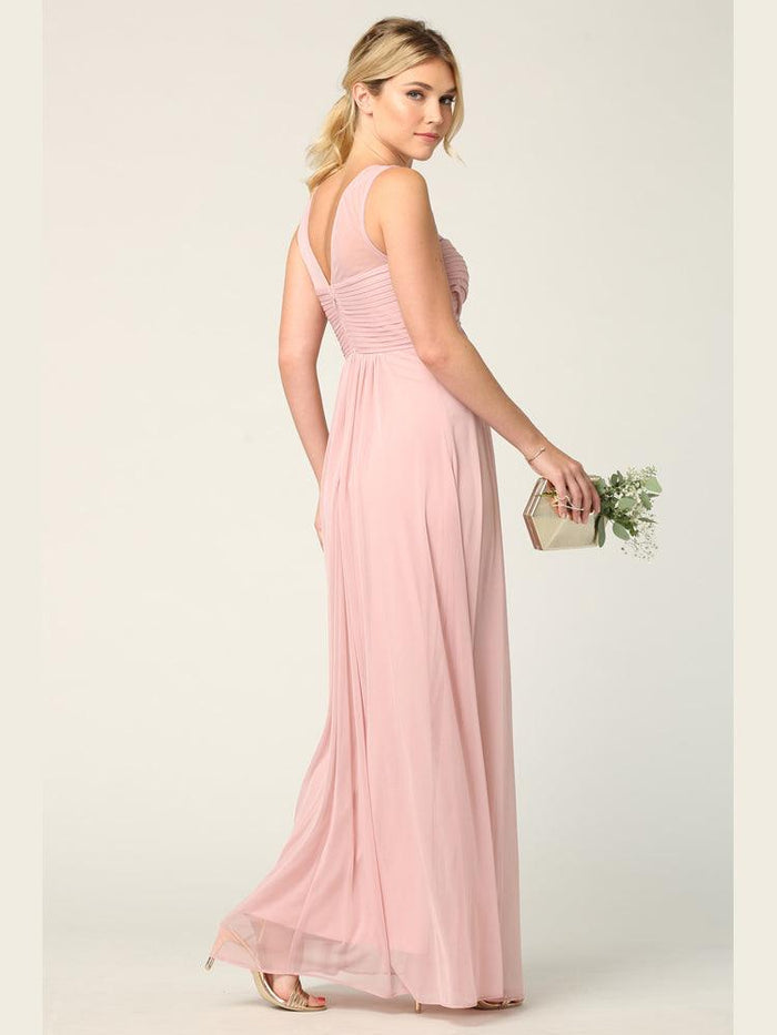 Women's Chiffon Long Sleeveless Illusion Neck Maxi Dress Long Formal Bridesmaids Dress