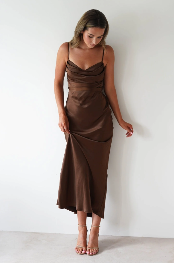 Elegant Soft Satin Slip Bridesmaid Dress with Deep V-Neck Mermaid Silhouette Ankle length Party Dresses