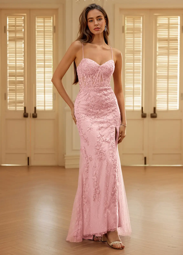 Lace Embroidered Tulle Mermaid Corset Sleeveless Floor length Formal Prom Dress Evening Gown