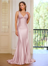 Deep V-neck Mermaid Prom Dress Elegant Sleeveless V-Neck Mermaid Gown with All-Over Sequin Embroidery