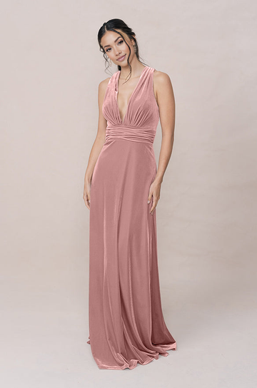 Women's Velvet Deep V-Neck Floor length Bridesmaid Dress with Crisscross Low Back Versatile for Formal Weddings