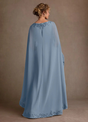 Elegant Sheath Boat Neck Chiffon Maxi Cape Sleeve Formal Mother of the Bride Dress