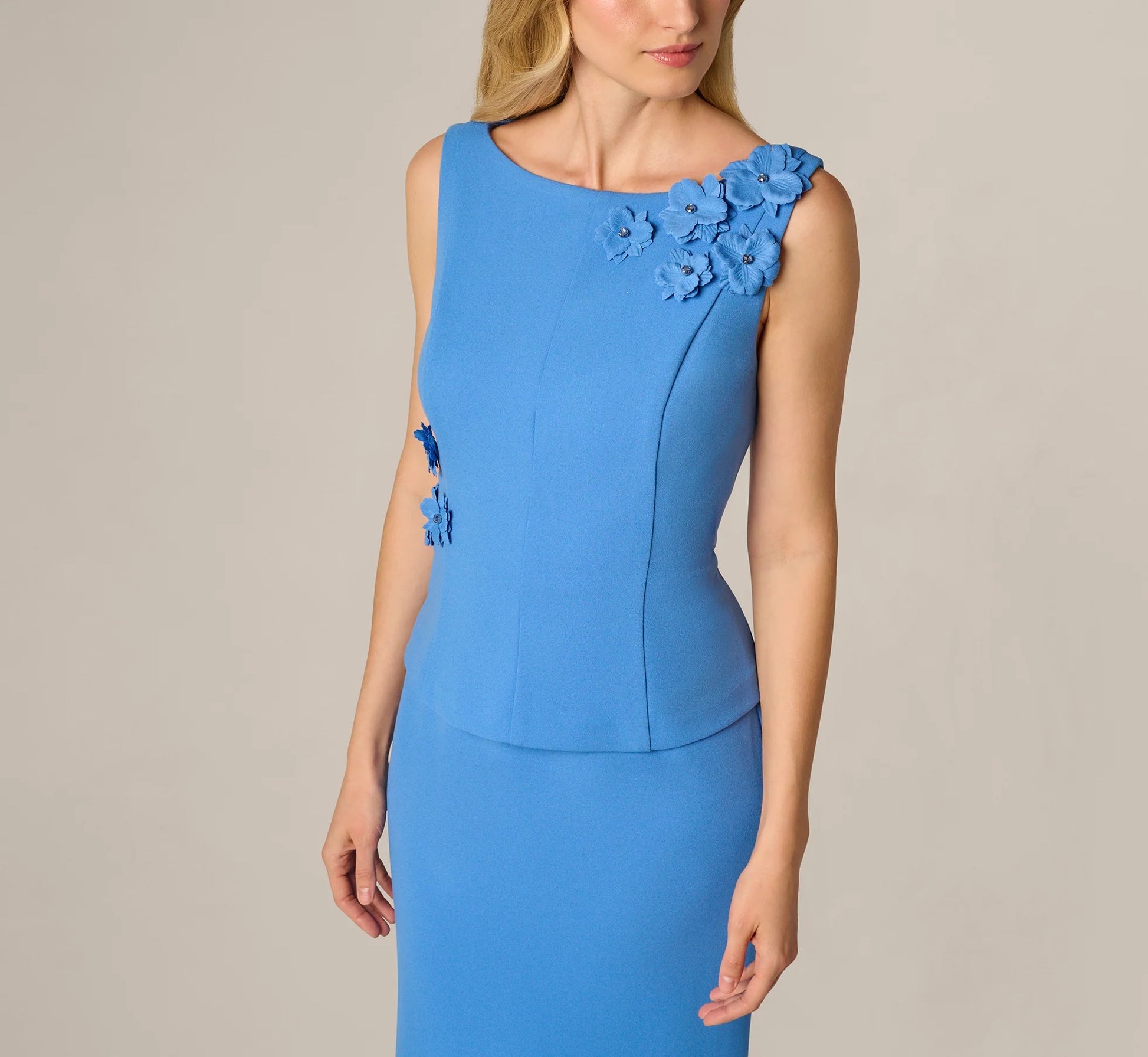 Elegant Mermaid Boat-Neck Crepe 3D-Flower Evening Gown Formal Mother of the Bride Dress