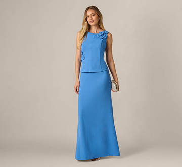 Elegant Mermaid Boat-Neck Crepe 3D-Flower Evening Gown Formal Mother of the Bride Dress