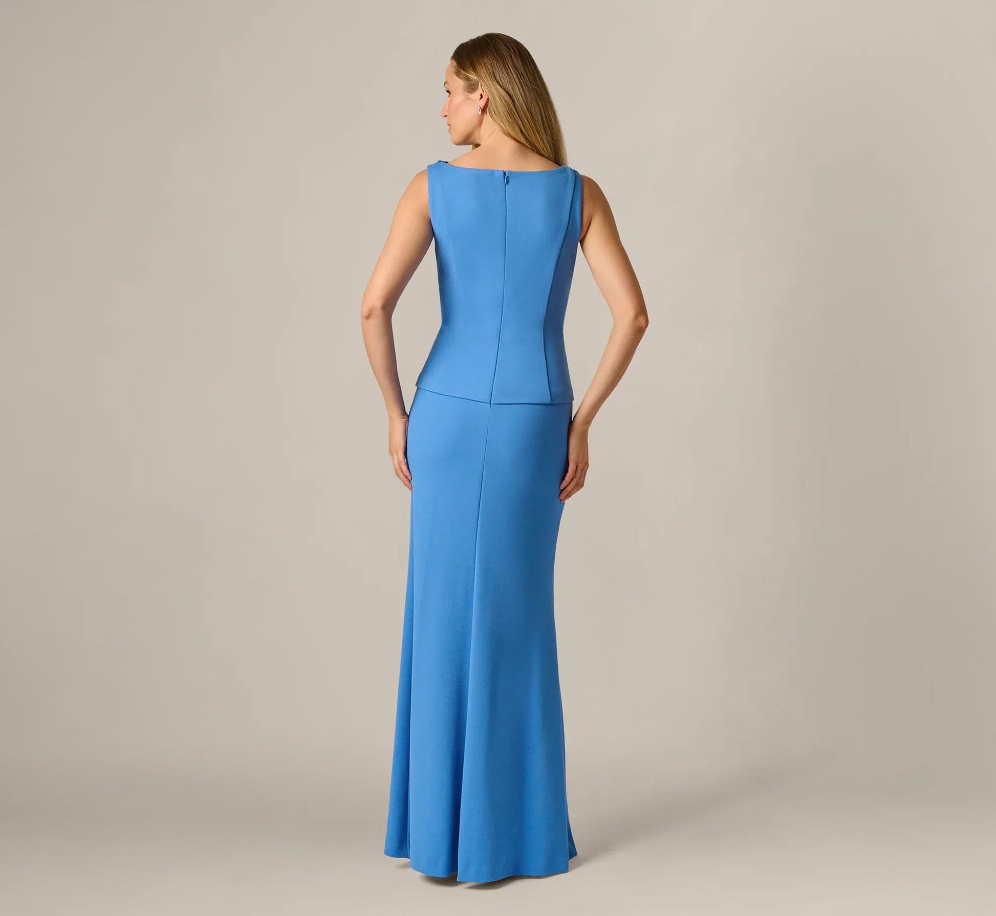 Elegant Mermaid Boat-Neck Crepe 3D-Flower Evening Gown Formal Mother of the Bride Dress