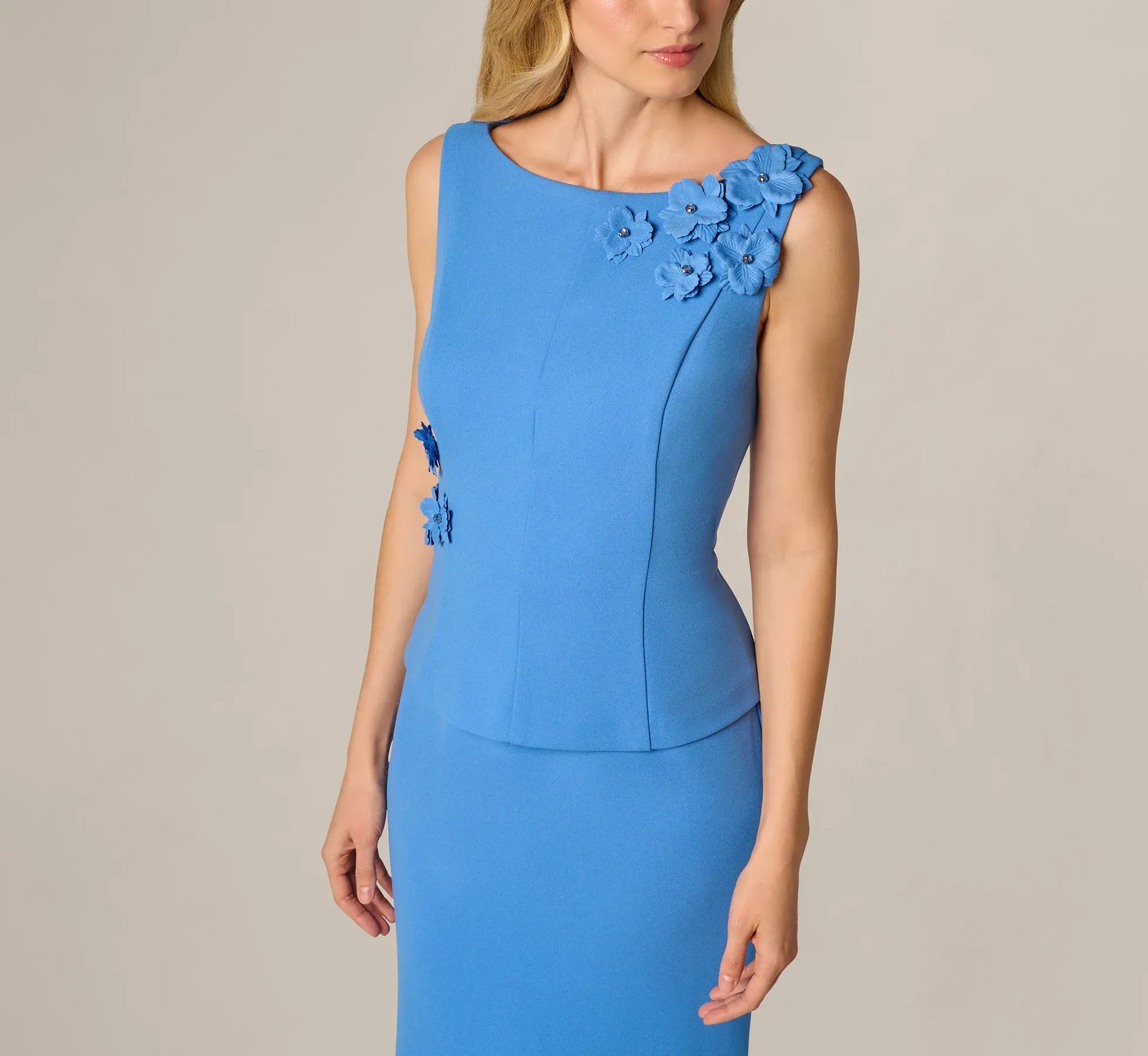 Elegant Mermaid Boat-Neck Crepe 3D-Flower Evening Gown Formal Mother of the Bride Dress