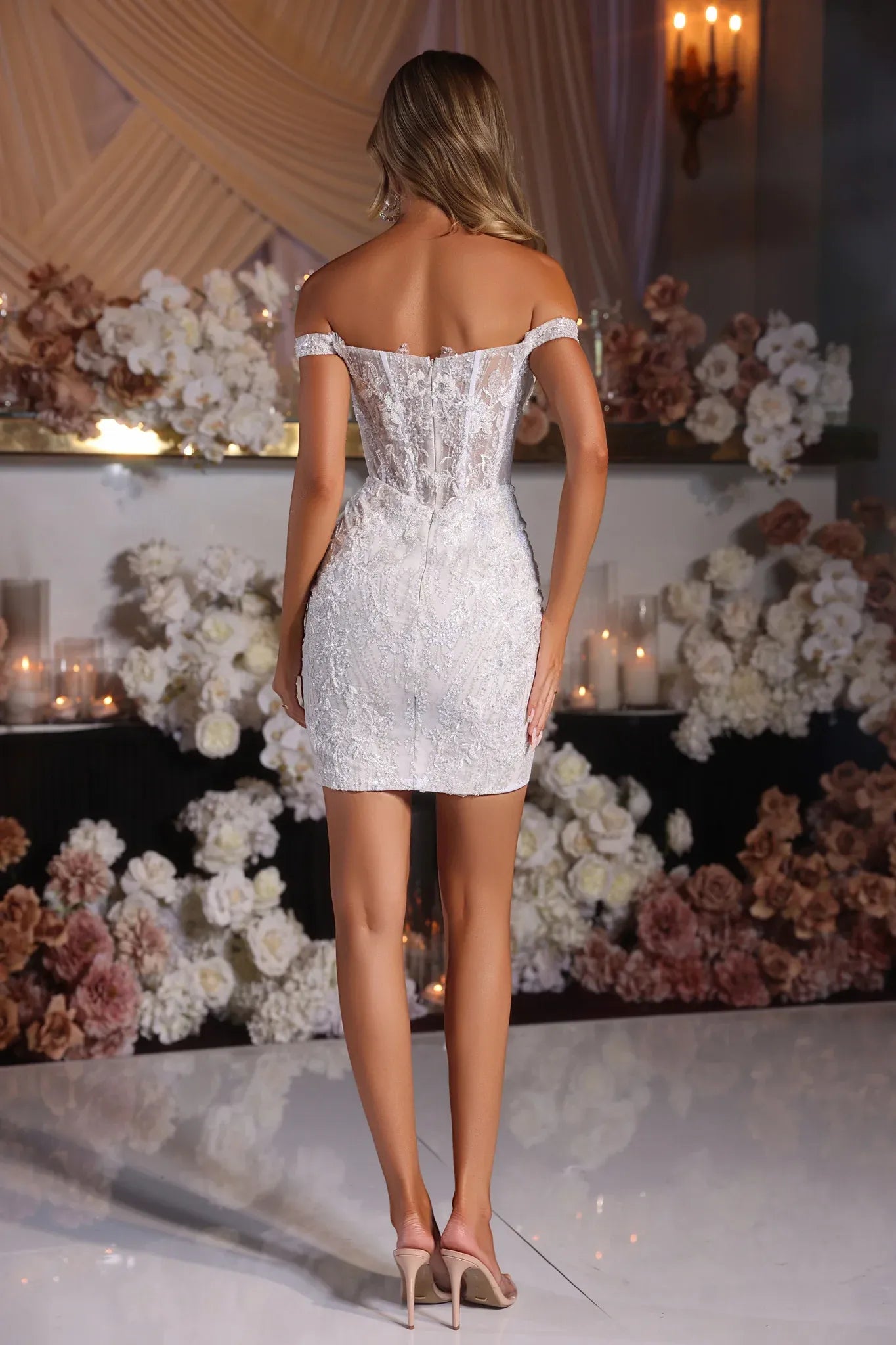 Stunning Bodycon Off Shoulder Tulle Mini Glitter Corset Homecoming Dress