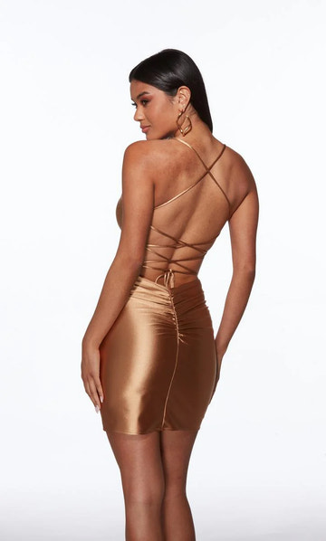 Vestido de fiesta corto de satén sin mangas con escote pronunciado tipo bodycon y cordones para regreso a casa