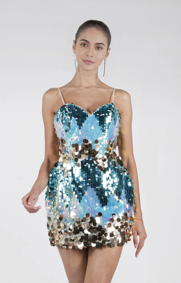 Stunning Bodycon SpaghettiStrap Sequin Short Lowback Cocktail Homecoming Dress